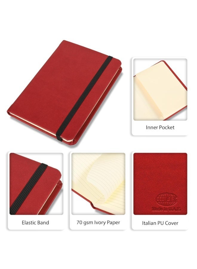 FIS® Executive Notebook, Italian PU Materials, A6 Size(105x148mm,) Round Corners, 96 Sheets, Single Ruled, 70gsm Italian Ivory Paper with Elastic Band Closure, 1 Piece, Maroon Color-FSNBEXA696MR - Image 3
